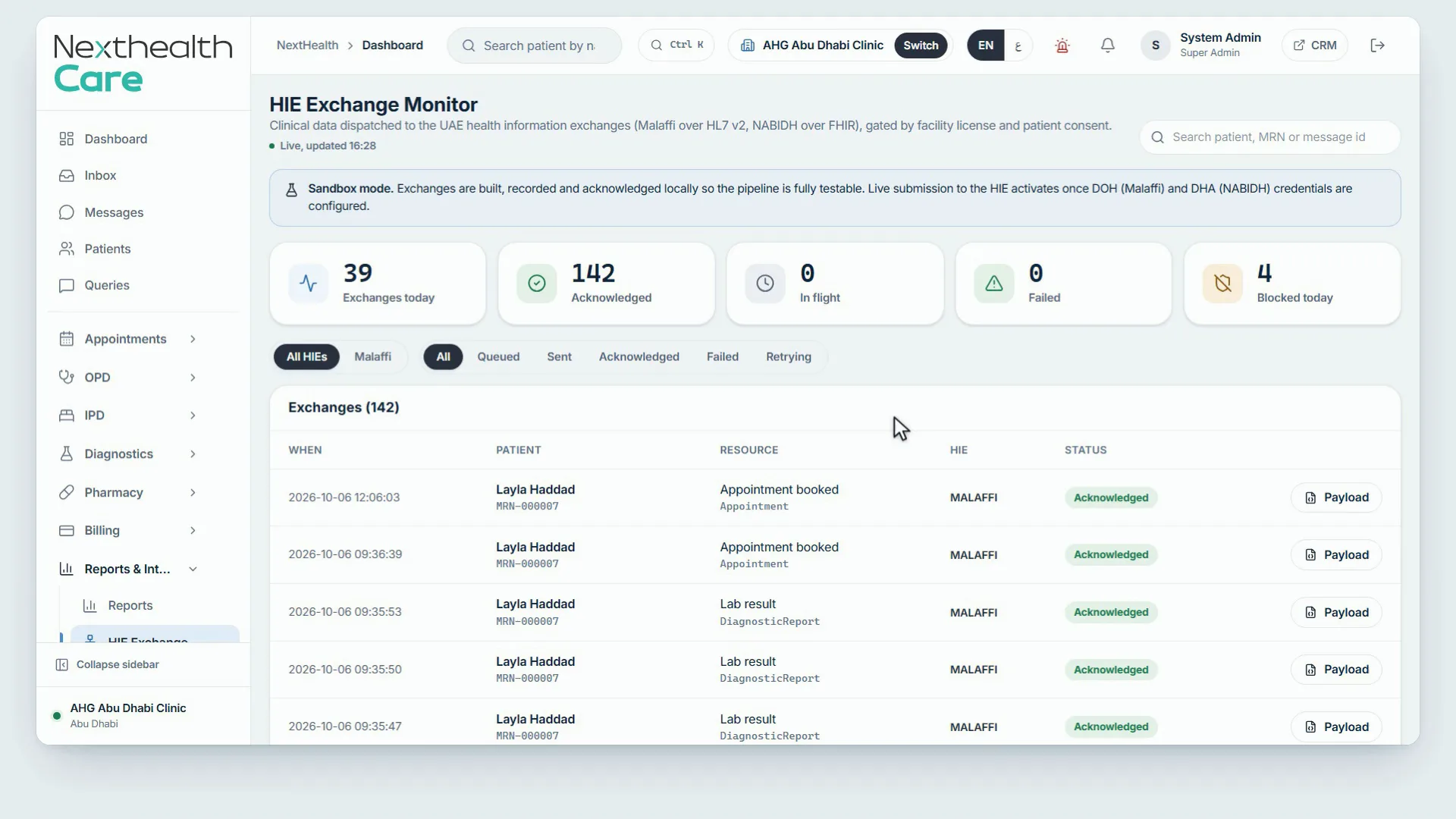Review submission status and the exchange's returned reason for a message requiring correction.