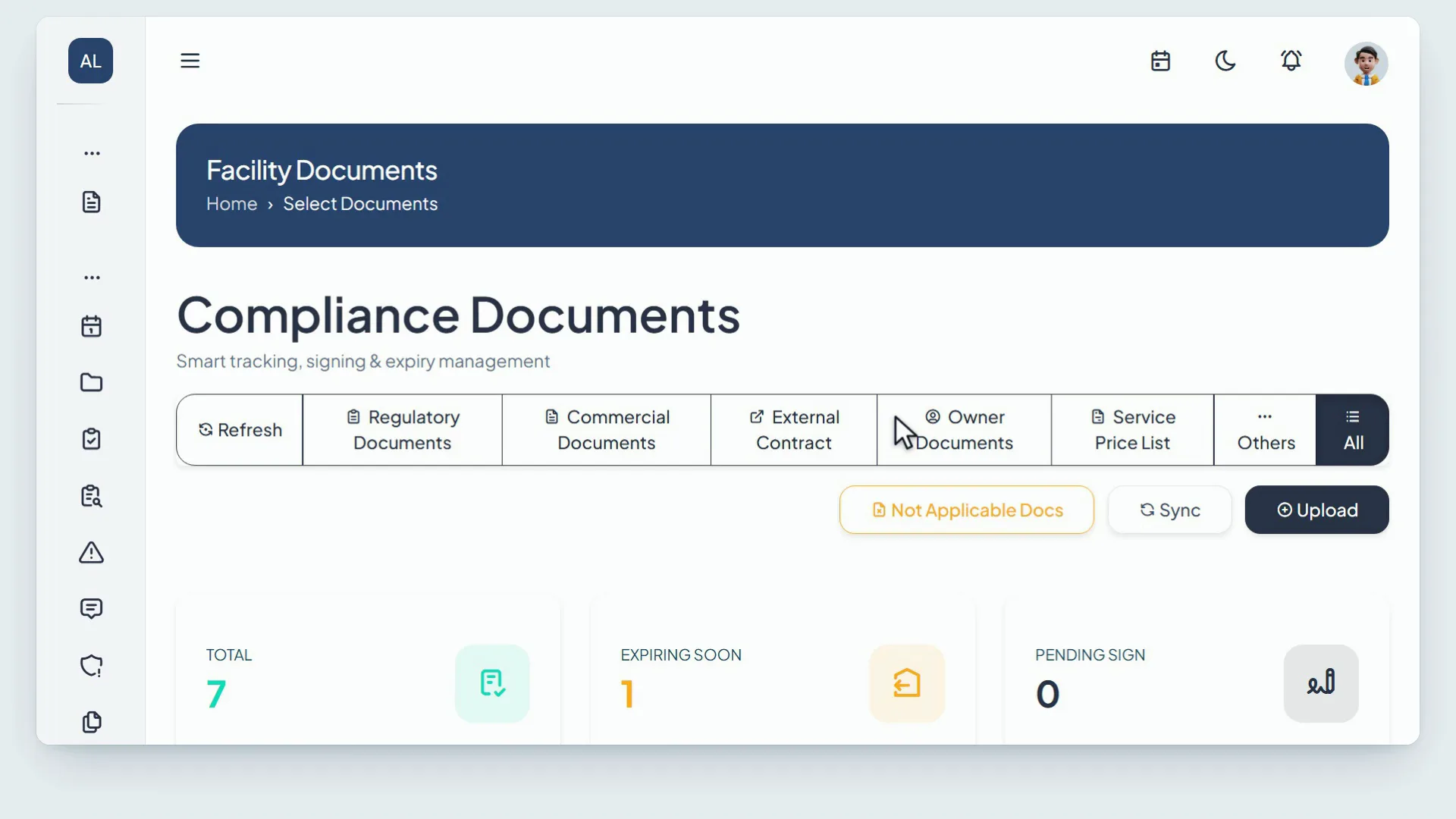 A clinical waste contract uploaded to the NextHealth Flow document hub, signed by the contractor with a one-time code and by staff with an authenticator, then a plan reviewed with its new edition kept in version history